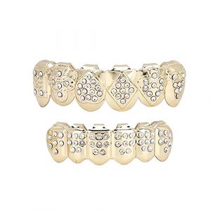 Dentaire Grills Sourire Temporaire, Hip Hop Dents Dents De Remplacement Grillz Dents Hip Hop Bling Grillz Dents Décoration pour Halloween Fête (costume d'or) (WYANG188, neuf)