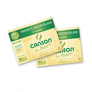 CANSON Lot de 2 Pochettes papier à dessin blanc "C" à GRAIN 24x32cm 12 feuilles 180g/m² (Surdiscount, neuf)