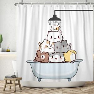 Ttincceer 183x183cm Mignon Chat Rideau de Douche Dessin anim&eacute; Chat dans Baignoire Douche Rideau de Bain &eacute;tanche dr&ocirc;le Animal Animaux de Compagnie Rideaux de Douche Lavable Rideau de Baignoire (Zhanghaostore, neuf)