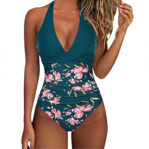 Maillot De Bain Amaincissant Femme Col V Ventre Plat D'été Push Up Sexy Maillot De Bain Une Pièce Sexy Femme Elégant Tankini (Chnnamzu (7-12 jours), neuf)