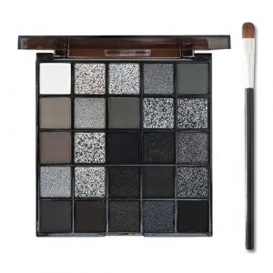 Palette de fards à paupières smoky - 25 couleurs - Noir et blanc - Nuances froides - Texture nacrée mate hautement pigmentée - Maquillage d'Halloween - Avec pinceau à paupières (ARCHIDATE BEAUTY, neuf)
