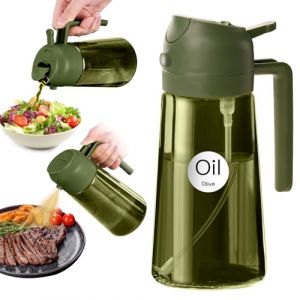 YARRAMATE 470 ml pulv&eacute;risateur d'huile fonc&eacute; anti-lumi&egrave;re de cuisson 2 en 1 flacon pulv&eacute;risateur de qualit&eacute; alimentaire Bouteille d'huile en verre vert de pour la cuisine (vert olive) (YARRAMATE, neuf)