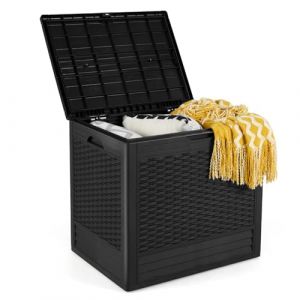 HOMASIS 96L Coffre de Rangement Verrouillable, Boîte Extérieur en PP, Banc de Rangement Imperméable pour Cour, Jardin, Bord de Piscine, Terrasse (noir) (Homasis, neuf)