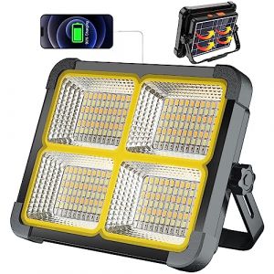 MASMEJOR Projecteur LED Rechargeable 100W, Projecteur Chantier Rechargeable 12000mAh/ Panneau Solaire/ 4 Modes d'éclairage, Projecteur sur Batterie Rechargeable Idéal pour Camping, Travail, Pêche (Joyhome Security, neuf)