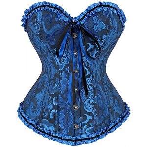 SZIVYSHI Femme Corset Noir et Bleu Grande Taille Gothique Satin Corsette Sein Nu Minceur Lingerie avec Ruban Lacet,Taille S (SZIVYSHI-FR, neuf)