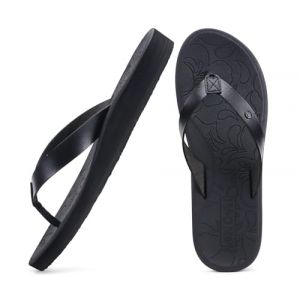 ONCAI Tongs Femme Mode Orthopédique Cuir Soutien Arche Yoga Mat Eté Plage Sandales Thong Femme Semelles en Caoutchouc Flip Flops piscine chaussures Douche Antidérapante Semel Noir Taille 37 (ONCAI HZTH, neuf)