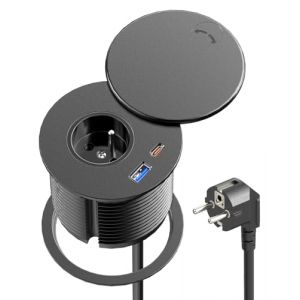 Bloc Prise Encastrable USB C PD20W, Airmom Multiprise Encastrable Plan de Travail avec 1 Prise fran&ccedil;aise, 1 Port Type C, 1 Port USB A, Prise Bureau pour la Cuisine, 80 mm de Diam&egrave;tre, C&acirc;ble de 2m (Airmom, neuf)