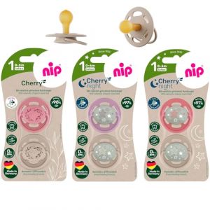Nip DAY & NIGHT Cherry rond T&eacute;tine Sucette 6 pi&egrave;ces, Taille 1, 0-6 mois (2 x Day + 4 x Night), made in Germany (babywaren24, neuf)