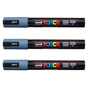Posca Lot de 3 marqueurs PC-5M Uni-Ball (gamme complète de 35 couleurs disponibles) gris ardoise (Ponera, neuf)