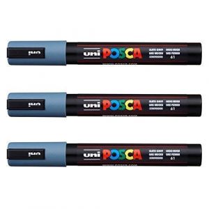 Posca Lot de 3 marqueurs PC-5M Uni-Ball (gamme complète de 35 couleurs disponibles) gris ardoise (OMGHC., neuf)