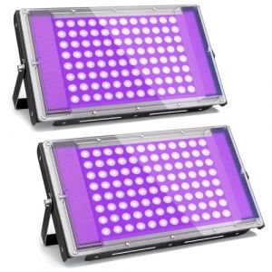 GKT 2pcs 100W Projecteur Lumiere Noire, Lumiere UV, Etanche IP66, Lumière Noire avec Prise, Pour Halloween, Noël, Body Painting, Affiche Fluorescente, Soirées à la Lumière Noire (Jaenar LCC, neuf)