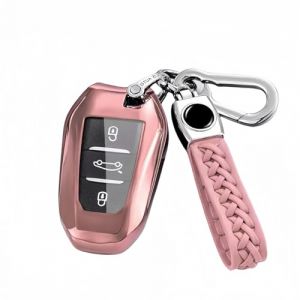 MEDZUK Coque Cl&eacute; Compatible avec Peugeot 208 II e-208 2020-2024 2025 Coque de Protection pour cl&eacute; de Voiture TPU, Accessoire &Eacute;tui pour Cl&eacute;s avec Porte-cl&eacute;s (Rose) (MEDZUK-EU, neuf)