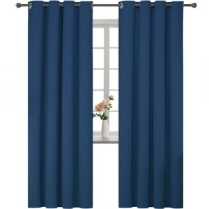 YSTELLAA Rideau 100% Occultant Lot De 2, 140&times;260cm, Effet Lin, Rideau Thermique Isolant Anti Froid Et Chaleur, Rideaux Anti Bruit, avec Oeillet, pour Salon Et Chambre, Bleu (YSTELLAA, neuf)
