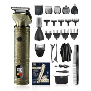 7 en 1 Tondeuse Barbe Homme Tondeuse Cheveux Professionnel, Lame en T Rasoir &Eacute;lectrique Kit avec &Eacute;cran LED, USB C Rechargeable, Technologie Silencieuse, Etanche Tondeuse Corps Homme pour Cadeau/Salon (妙克斯商贸, neuf)