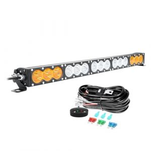 Willpower Barre LED 150W Rampe Rang&eacute;e Unique 12V 24V IP67 Projecteur Feux Phare de Travail pour 4x4 Voiture Camion Tracteur Quad Bateau, con C&acirc;blage, Ambre & Blanc (YZ-EU, neuf)