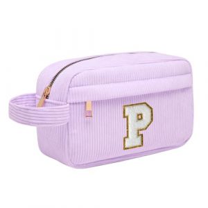 Trousse Maquillage Femme, Pochette Maquillage avec Initiale, Sac de Maquillage de Voyage Velours C&ocirc;tel&eacute; Trousse de Toilette Cosm&eacute;tique Cadeau d'anniversaire No&euml;l Id&eacute;al pour Fille Amie Epouse Violet P (Toozen, neuf)