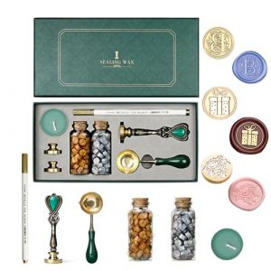Joyeee Kit de cachet de cire &agrave; cacheter avec lettre de l'alphabet B, fleur et bo&icirc;te cadeau, poign&eacute;e de tampon, perles de cire pour bouteille, perles de cire, cuill&egrave;re de cire pour enveloppes de cire (PinPoundStoreDirect, neuf)