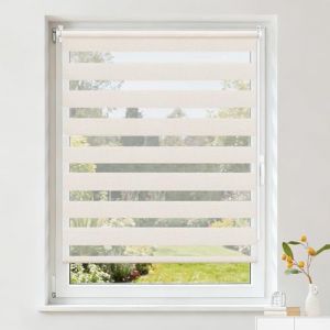 Buseu Store Enrouleur Jour Nuit sans Per&ccedil;age, Rideau Translucide & Occultant, Fixation Facile par Clips pour Fen&ecirc;tre ou Porte, Lin, 85l x 110L cm (Largeur du Tissu 85 cm) (Anduni, neuf)