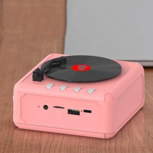 Haut-parleur r&eacute;tro Bluetooth avec radio FM portable et lecteur CD int&eacute;gr&eacute; pour la maison, le bureau, d&eacute;coration vintage (rose) (Carpango, neuf)