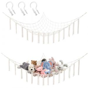 Jouet Hamac Pour Animaux En Peluche avec 3 Crochet, 105X105X145Cm Hamac De Rangement Pour Jouets, Filet de Rangement pour Jouets, filet peluche &agrave; suspendre Pour Chambre d'enfant Chambre &agrave; Coucher (XXBXEU, neuf)