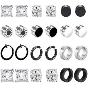 12 Paires Boucle d'oreille Homme Femme Aimant Acier Inoxydable Fausse Boucles d’oreilles Sans Trou Faux Piercing Oreille Magnétique Fausse Noir Boucle d'oreilles Set Clip Aimanté Homme (VALESAY store, neuf)