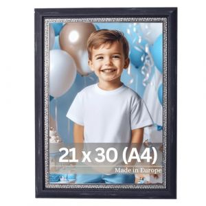 VictoR Cadre photo Boho noir, 21 x 30 cm (A4) &ndash; Baguette : 30 x 16 mm &ndash; Cadre photo vintage, d&eacute;coration rustique &ndash; Cadre photo A4 noir (Victor_Store, neuf)