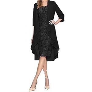 Minetom Femme Robe De Soiree F&ecirc;te Dentelle Dress De Ceremonie Mariage Cocktail sans Manche Tulle Bol&eacute;ros Demoiselle d'honneur Robe C1 Noir 48 (B.W.S KIT, neuf)