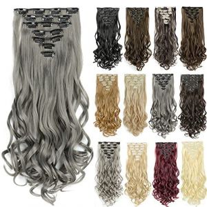 IMISSU 7 pièces ensemble Clip long bouclé dans les extensions de cheveux naturel 16 clips extension de cheveux pleine tête postiche (Gris foncé) (ManYuHao, neuf)