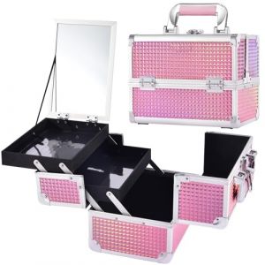 Joligrace Mallette Maquillage avec Miroir Valise Vanity Rangement Coiffure Malette &agrave; Onglerie Beauty Case Femme Voyaga Bijoux Bo&icirc;te Coffret Cosm&eacute;tique Makeup Organisateur Professionnel Rose (Xaigor, neuf)