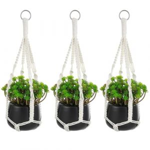VIDSTW Suspension Plante Macram&eacute; Pot 3 Pi&egrave;ces Suspendu Plante Interieur 50CM Macrame Pot Suspendu Panier Style Boh&egrave;me Pots de Fleurs &agrave; Suspendre Tiss&eacute; &agrave; la Main pour Salon Balcon Plafond Mur Fen&ecirc;tre (BAIYIKEJI, neuf)