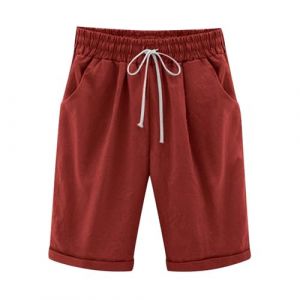 Soldes Bermuda Femme Été en Lin Ou Coton Shorts et Bermudas Habillé Femmes Grande Taille Élastique avec Poches Confortable Ample 2025 Mode Casual Sport Jogging Pantalon Court Pas Cher (⭐⭐⭐⭐⭐AEGJEGVD⭐⭐⭐⭐⭐, neuf)