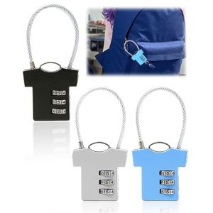 TPZORJX 3 Pi&egrave;ces Cadenas Code,3 Chiffres R&eacute;initialisables Petit Valise Avion Cadenas,C&acirc;ble Antivol &agrave; Combinaison Forme de V&ecirc;tements,Pour Bagages,Sacs Voyage,Casiers(Noir,Argent,Bleu Ciel) (Sunlaxy OU, neuf)