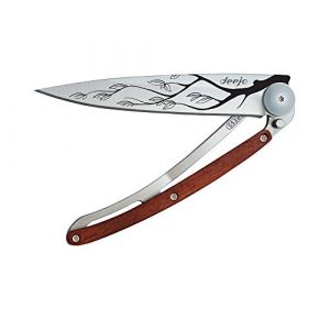 Deejo - Couteau de Poche Pliant 37g avec Clip Ceinture - Manche en Bois Corail, Lame en Acier Inoxydable - Motif Arbre - Couteau de Table, Randonn&eacute;e, Camping, Bivouac (Deejo, neuf)