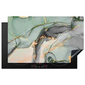 KitchenYeah&copy; Protege Plaque Tapis Pour Induction 85x52 cm Deco Cuisine Protection Vitroc&eacute;ramique Pour Cuisiniere Or - Marbre - Vert - Luxe - Paillettes - Aspect marbre (KitchenYeah, neuf)