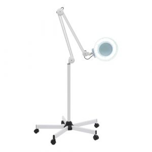 LED Lampe Loupe sur Pied 24W Lampe Esthetique Professionnel 5X Loupe Eclairante avec roulettes et Bras Réglable Pivotant,pour Salon de Beauté, Lire, Coudre, Tricoter (YALBOBIA, neuf)