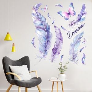 Stickers Muraux Plume, Autocollant Mural Papillon Violet, Stickers Muraux pour Salons Chambres Bureaux Canap&eacute; Fond D&eacute;coration (xuwendy, neuf)