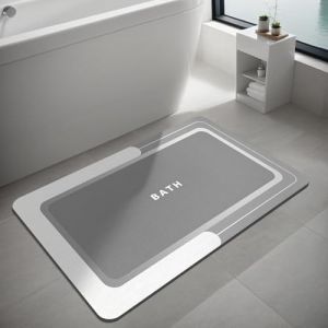 Tapis de bain en caoutchouc antid&eacute;rapant fin &agrave; s&eacute;chage rapide pour sol, baignoire, cuisine et toilettes avec couche super absorbant l'eau et dos en caoutchouc (gris, 60 x 90 cm) (YLIFE-HOME, neuf)