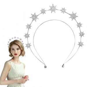 Bandeau &Eacute;toiles, Double Couche Bandeau Couronne Halo &Eacute;toile Diad&egrave;me &Eacute;toile Strass Casque de D&eacute;esse Couronne de Mariage Accessoires pour Cheveux pour Femmes Filles (Argent) (funysion, neuf)