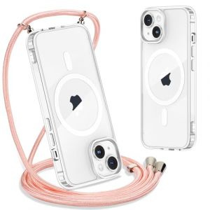 Yoedge Magnétique Collier Coque pour iPhone 13 Mini avec Cordon 5,4", [Compatible avec MagSafe] Transparent Réglable Lanyard Necklace Case, Ultra Mince Souple Silicone TPU Antichoc Housse, Or Rose (Somin Ivka EU, neuf)