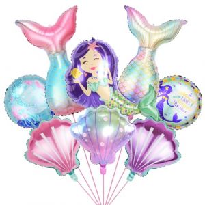 8 Pièces Ballon Sirene, XXL Ballon Sirène Annivers, Géant Ballons Forme Coquillage Queue Poisson, Sirène Feuille Ballons pour Sirene Fête Anniversaire Mariages Prénatale Plage Fournitures (SPRINLOT STORE, neuf)