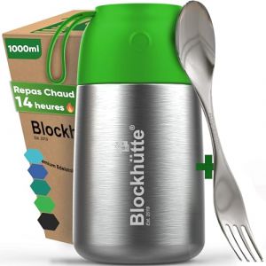 Blockh&uuml;tte Boite Alimentaire Isotherme en Acier Inox 1L - Thermos Alimentaire, &Eacute;tanche - Garde les repas chauds jusqu'&agrave; 14h - Thermos Lunch Box id&eacute;ale pour tous les plats - vert clair (Blockh&uuml;tte FR, neuf)