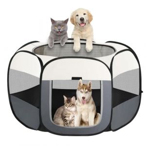Dhqkqg Parc pour Chiot, 110x110x60cm Parc Pliable pour Animaux, Enclos Portable pour Chats, Enclos pour Chat avec Poche de Rangement, pour Chiens, Lapins, Petits Animaux, Intérieur et Extérieur (QiXinDianZi, neuf)