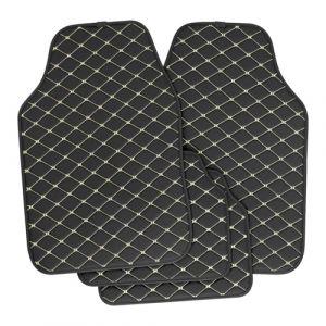 WOLTU Tapis Voiture Universel, Tapis de Voiture Antid&eacute;rapant, 4 Pi&egrave;ces, en Cuir Artificiel,Noir + Beige Blanche (WOLTU GmbH, neuf)