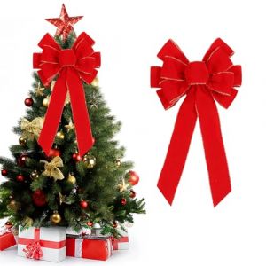 Gros Noeud Rouge Noel, 1 PCS Noeud Sapin de Noel, 50 x 28cm Nœud Rouge Noël Velour, Noeuds de Porte Noels, Gros Noeuds Cadeau pour Couronnes de Noël, Arbres de Noël, Portes (1 PCS) (Muziyi, neuf)