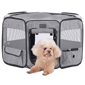 Petsfit Parc Chat Chien, Parc à Chiot Enclos pour Chiens Chats Lapins, avec Sac de Rangement, Poutrelle en Acier épaissi, Sécurités Zip, Partie supérieure et inférieure Amovibles (Petsfit-UK, neuf)