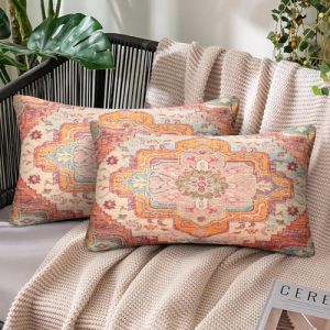 Lot de 2 Housse Coussin 30 x 50cm Boh&egrave;me Geometric Taie d'oreiller Lin Vintage Ethnique Style D&eacute;coratif Housse de Coussin D&eacute;coratives pour Chambre Canap&eacute; Jardin Voiture Salon Maison D&eacute;cor (Inhobbok Home, neuf)