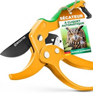 GRÜNTEK Sécateur de Jardin professionnel à Crémaillère. Cisaille à Haies Coupe Branches à Cliquet Automatique Ø24 mm (Werkzeugbar, neuf)