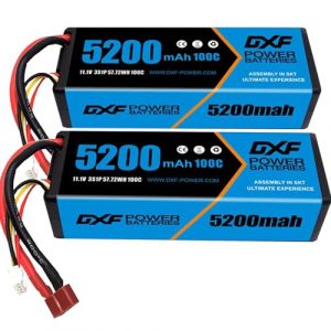 DXF Batterie lipo 3s 5200mah 100c - lipo 3s Haute Performance pour hélicoptère rc, Avion, multirotor, Voiture - 2 Paquets - Tension 11,1v - Parfait pour Slash vxl, e-maxx brushless, e-revo brushless (DXF Lipo Store, neuf)