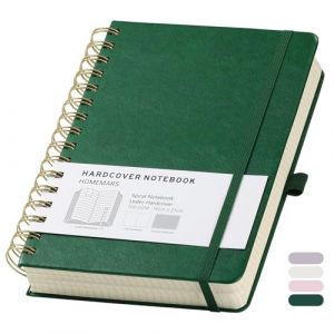 HOMEMARS Cahier A5,Cahier Spirale a5,Blanche,Sketchbook,Carnet de notes,Bloc Note,Carnet Spirale,300 Pages, 100 g/m&sup2;, 14,8 x 21 cm, Vert, Couverture en cuir (Homemars Direct, neuf)