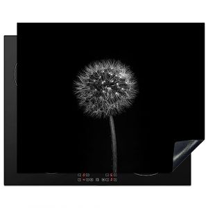 KitchenYeah&copy; Protege Plaque Tapis Pour Induction 65x52 cm Deco Cuisine Protection Vitroc&eacute;ramique Pour Cuisiniere Pissenlit - Noir - Fleurs - Botanique (KitchenYeah, neuf)